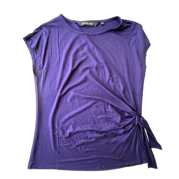 NWOT Colleen Lopez Purple Side-Tie Ruched Blouse Top | Size S Cap Sleeve - Picture 3 of 6